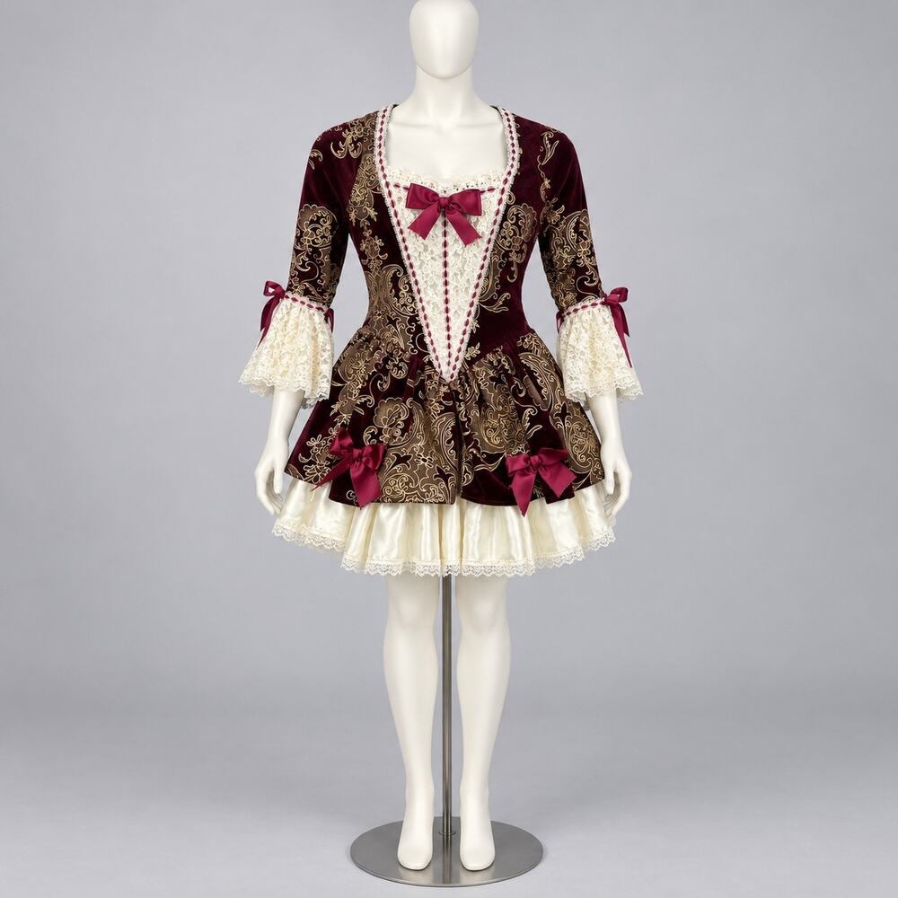 Charades brand Sexy LACEY Baroque-style maroon Adult XS Halloween Costume 4pc